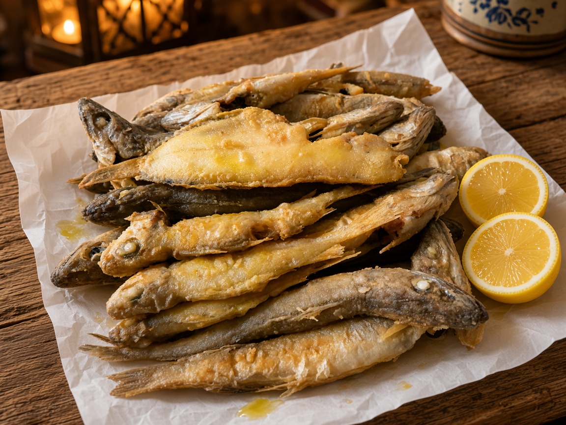 Teller mit frittiertem Fisch im Stil von C&aacute;diz