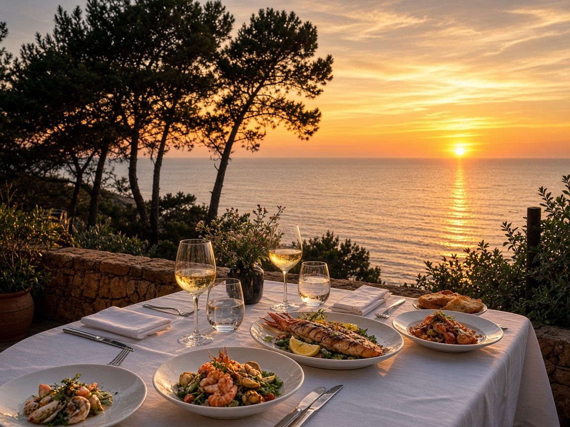 Gastronomische Terrasse bei Sonnenuntergang